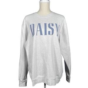 Hello, Daisy Sweatshirt Womens Large Gray/Blue LS Crew Neck Graphic Fleece